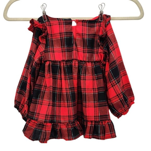 NWT Rare Editions Flannel Plaid Red Black Ruffle Top Girls 24M Months - Picture 4 of 9